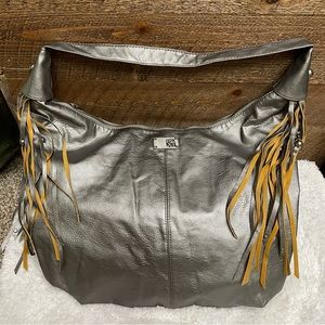 Roxy Estilo Large Shoulder Bag with Side Tassels Gunmetal Gray / Matte Silver